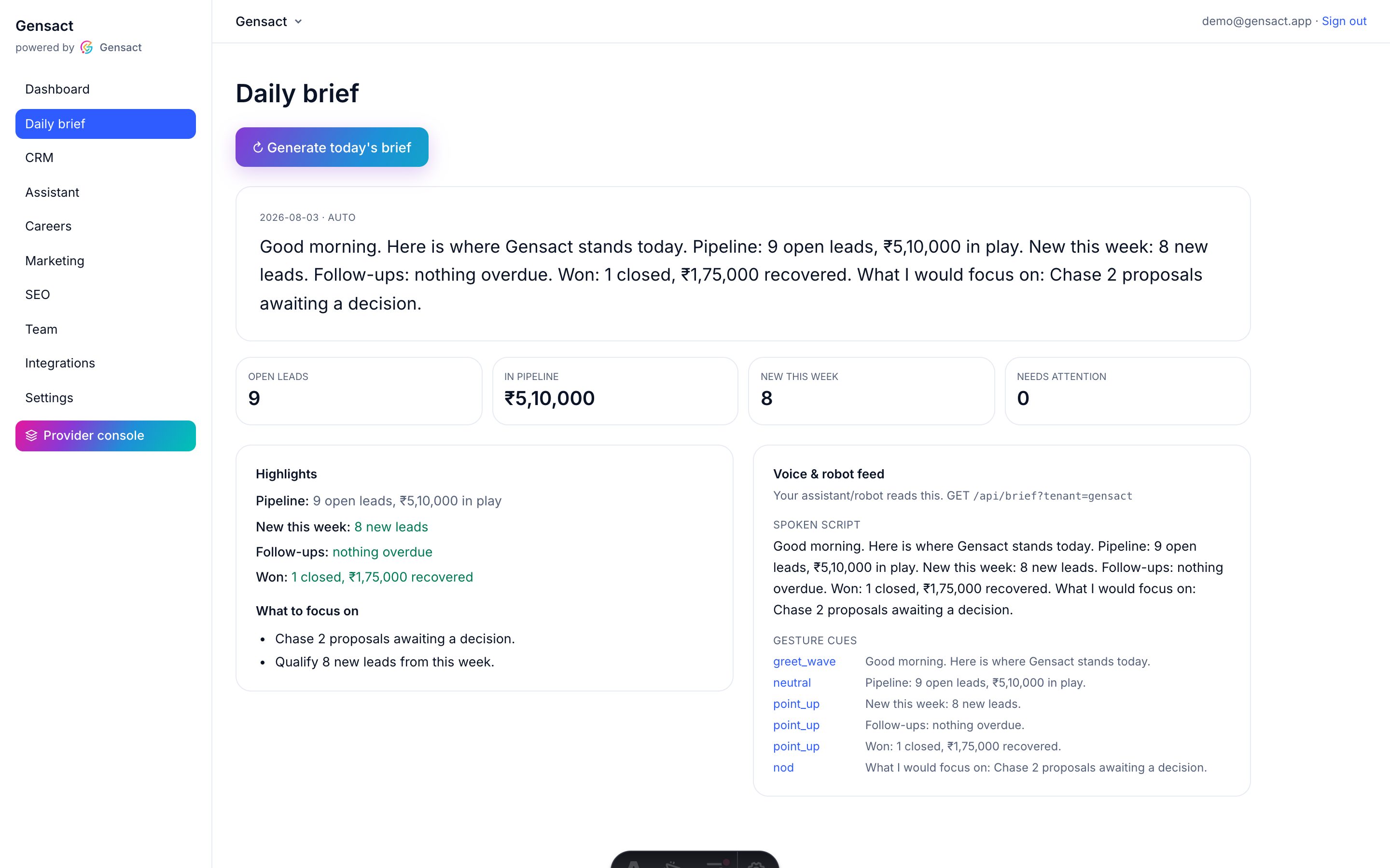 The Gensact Daily brief module