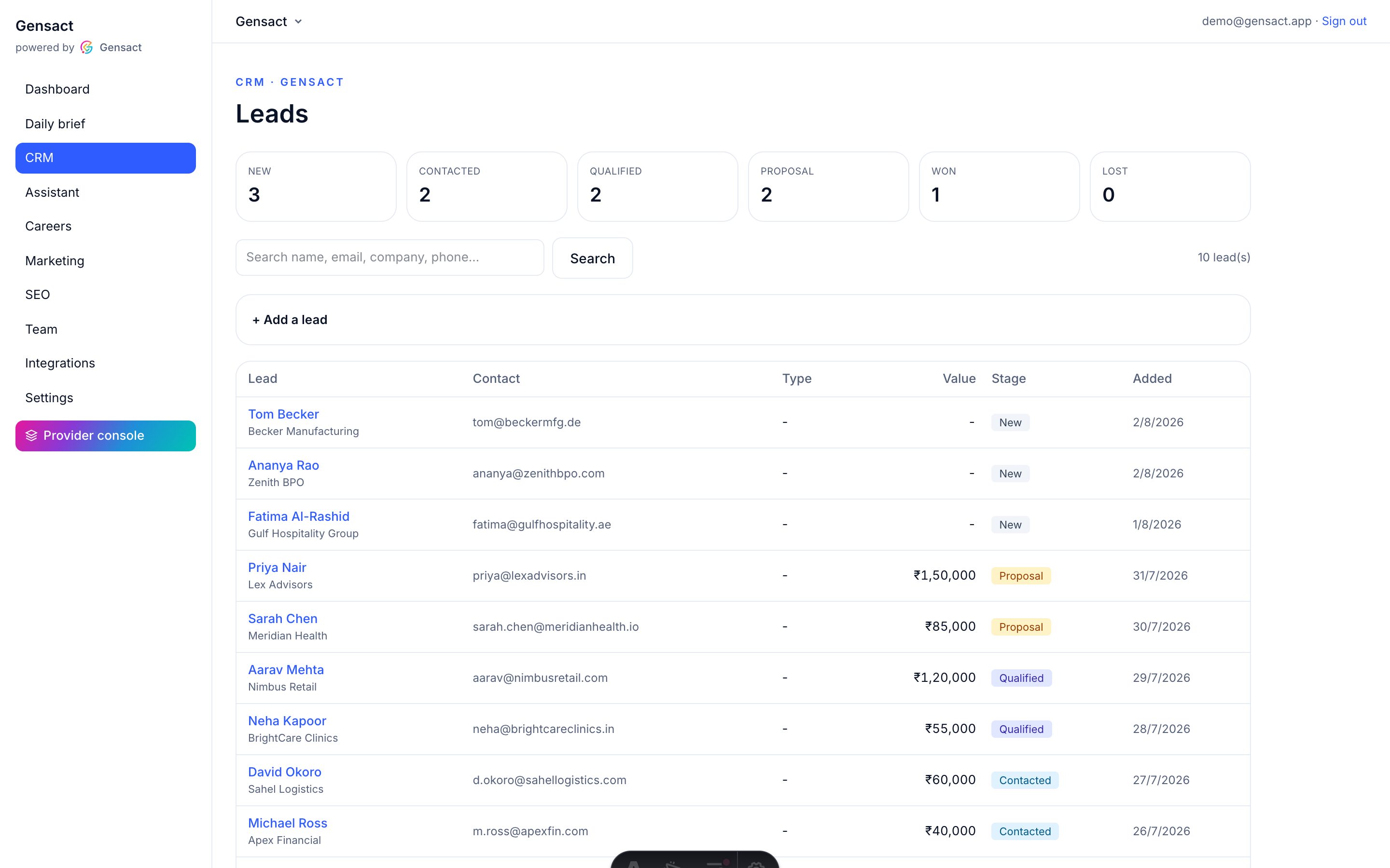 The Gensact CRM module
